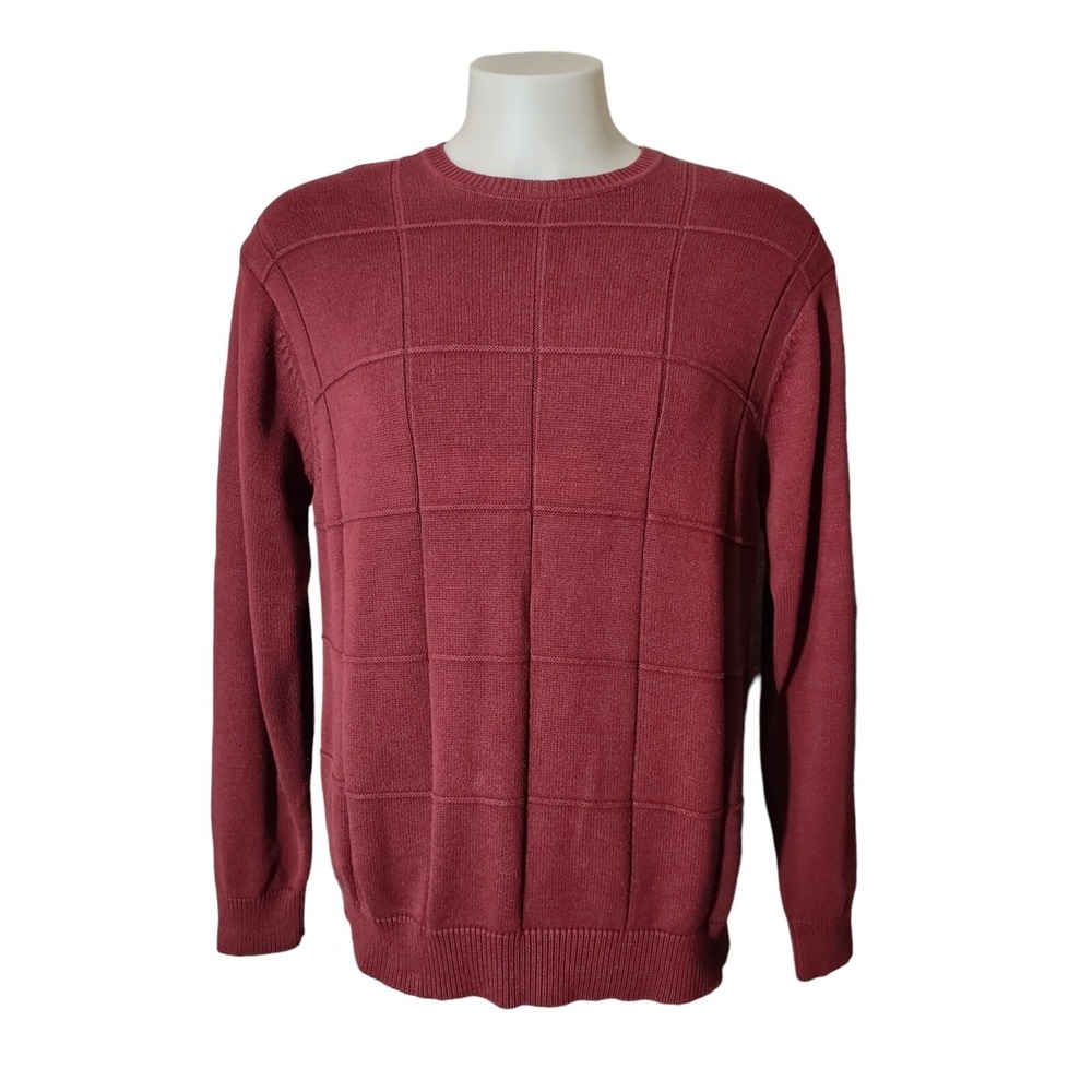 David Taylor Sweater Men's Adult  Large Knit Maroon Check Long sleeve Tight Knit